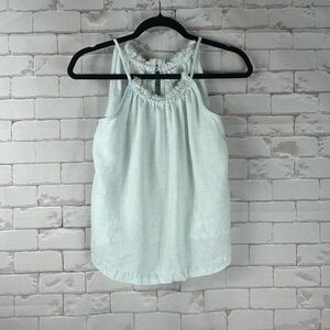 Bella Dahl Girls High Neck Pale Blue Fray Bottom Boho Trim Luxe Tank Top | 14